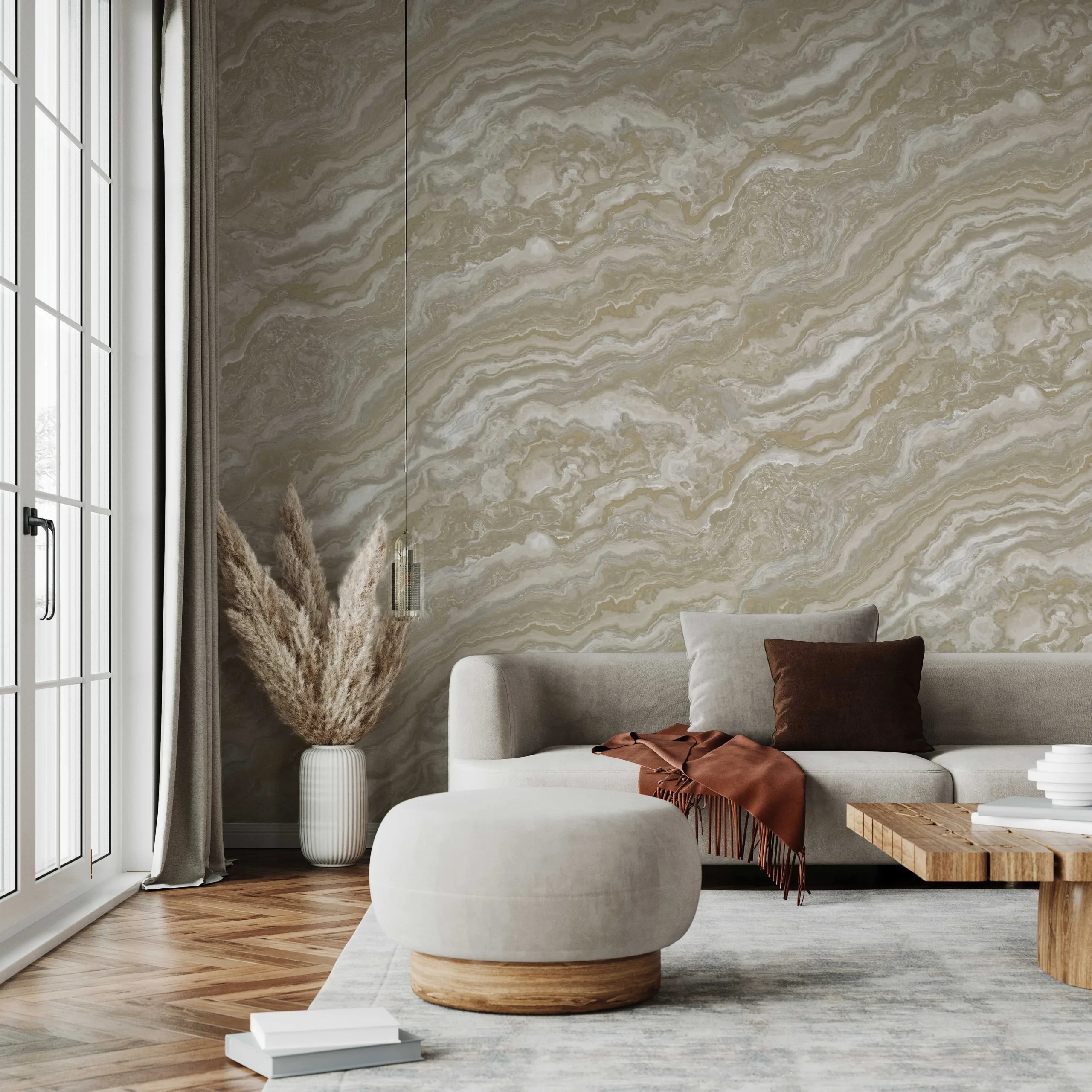 Beige Embossed Wallpaper – Light Reflection (23102-3)